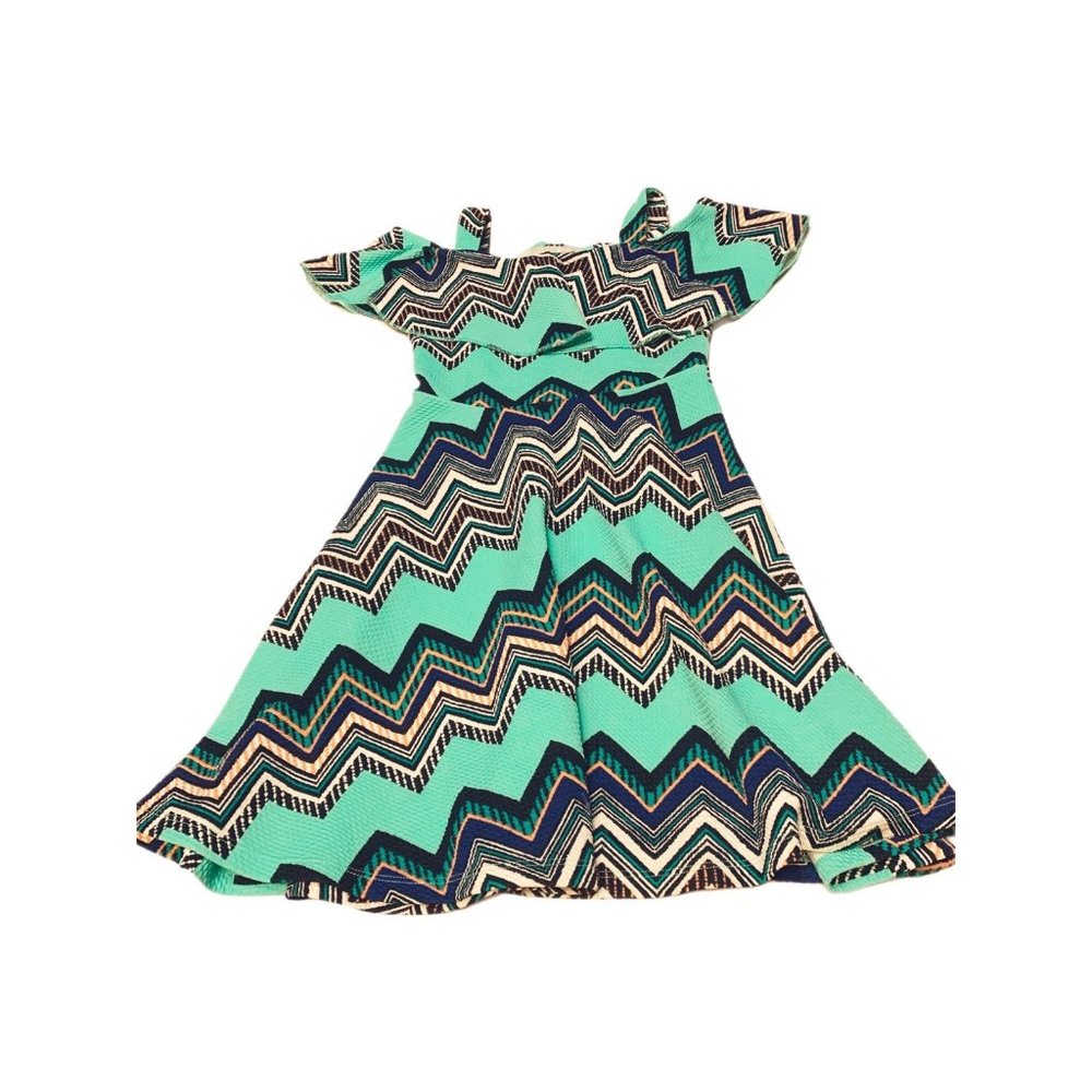 Emerald Gumdrops Girls Off Shoulder Teal Pattern Dress Size 7
